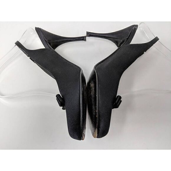 STUART WEITZMAN BLACK SATIN EVENING DRESS BOW SLINGBACK STILETTO HEELS PUMPS 6 M - Picture 6 of 9
